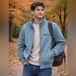 Vintage World Travel Club Jacket Mens L Teal Green Windbreaker Harrington Coat